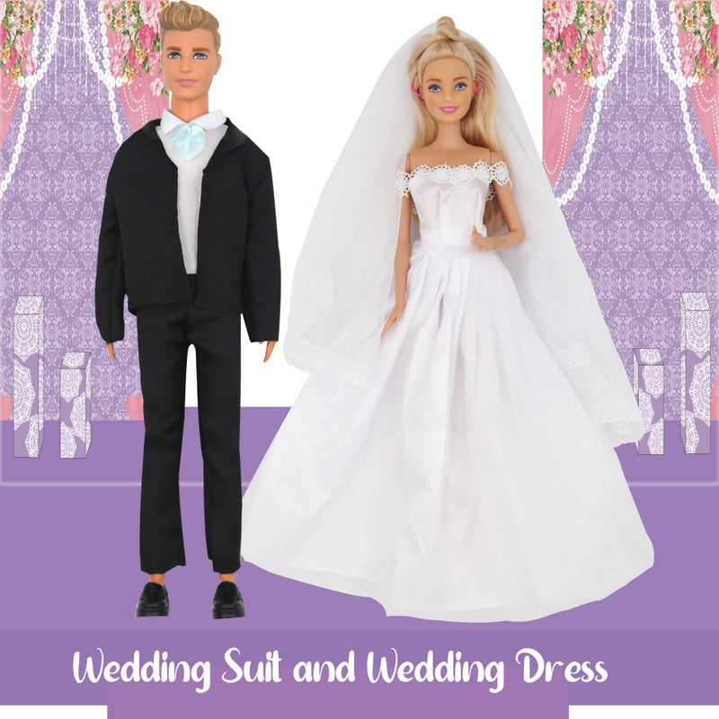 ZTWEDEN 33Pcs Doll Clothes and Accessories for 12 Inch Boy and Girl Doll  Includes 20 Wear Clothes Shirt Jeans Suit and Wedding Dresses  Glasses Earphones Dog and Bike for 12'' Boy Girl Doll - Image 4